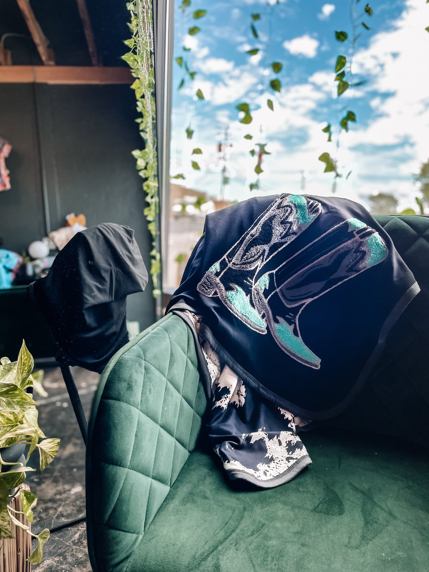 Boot Embroidered Reversible Throw Blanket