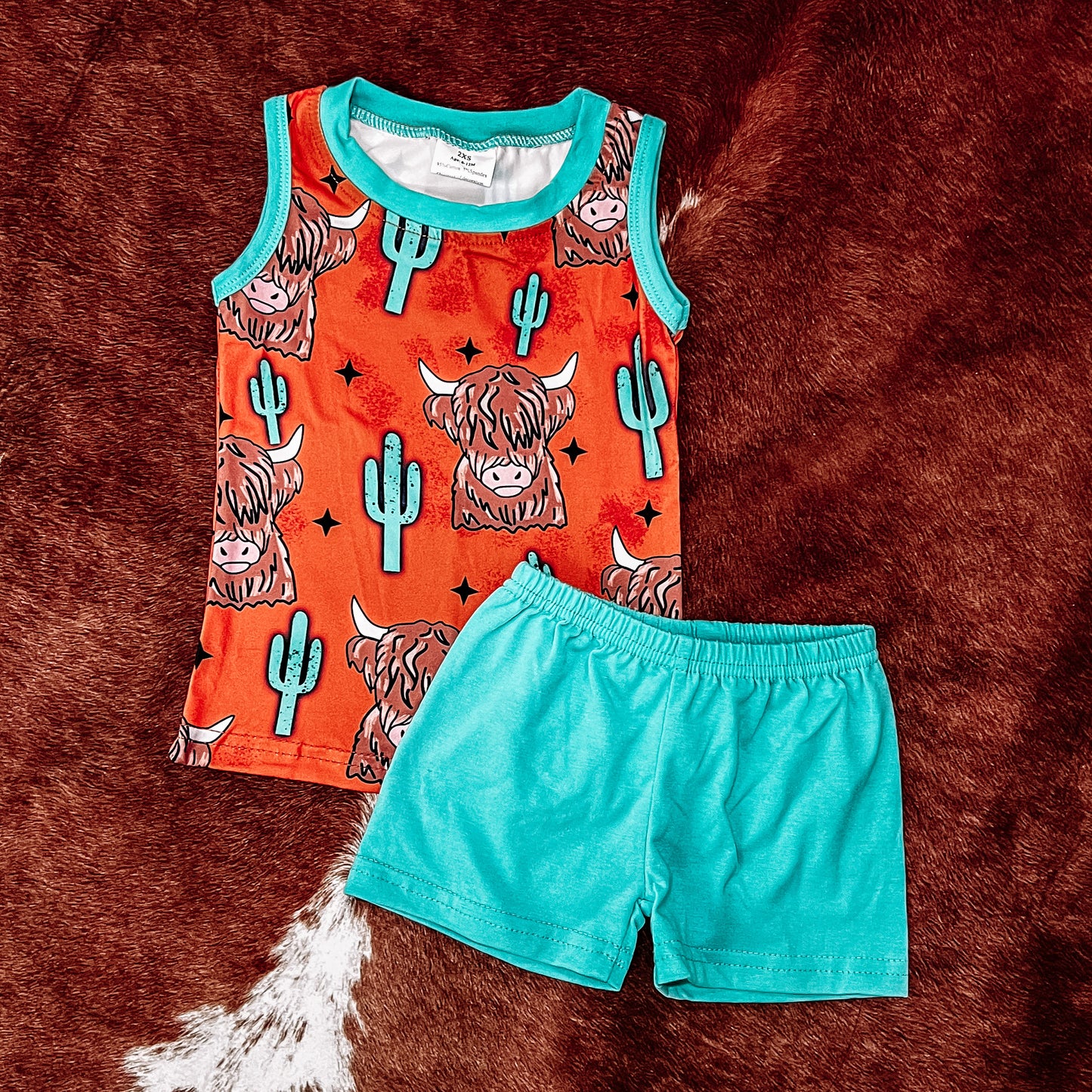 Boys Orange Highland Cow Tank Set
