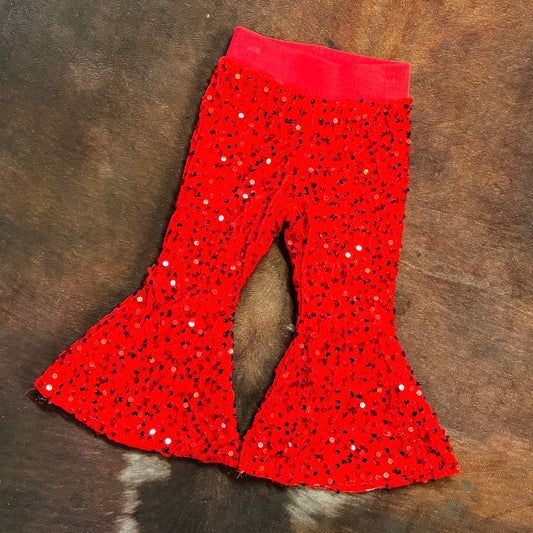 Girls Red Sequin Flares