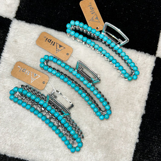 Turquoise Beaded Claw Clip