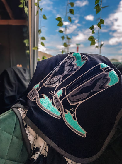 Boot Embroidered Reversible Throw Blanket