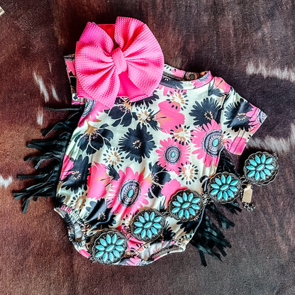 Floral Concho Fringe Romper