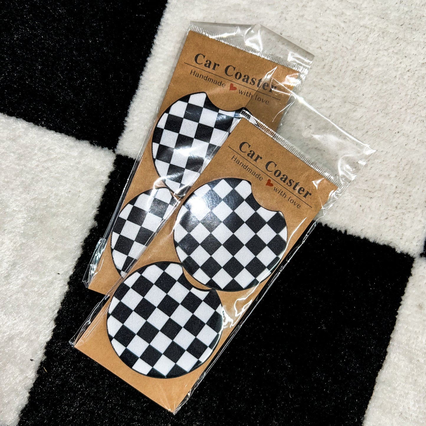 Black/White Checkered Car Coasters