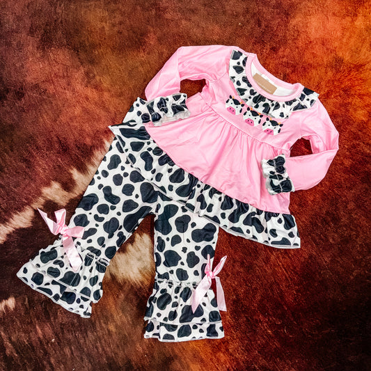 Pink Ruffle Cow Set